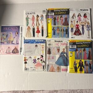 Bundle of Seven Sewing Patterns for Barbie-size Doll Clothes